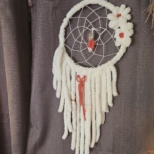 Handcrafted Cream and Coral Dreamcatcher Wall Hanging